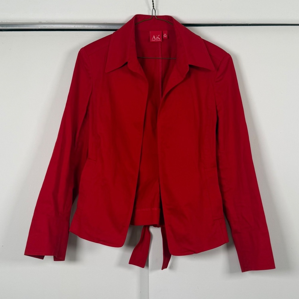 Anne Klein AK Womens Red Cotton Blend Tie Back Blazer Jacket Size 6P